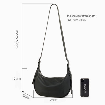 Damen Vollkornleder Hobo Tasche Schwarz | Halbmond-Crossbody