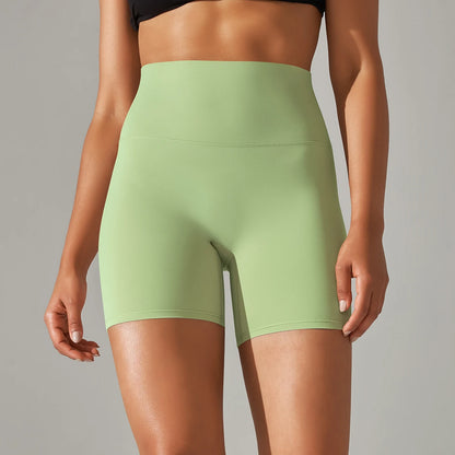 Nahtlose Sportshorts für Frauen mit hohem Bund, hellgrün