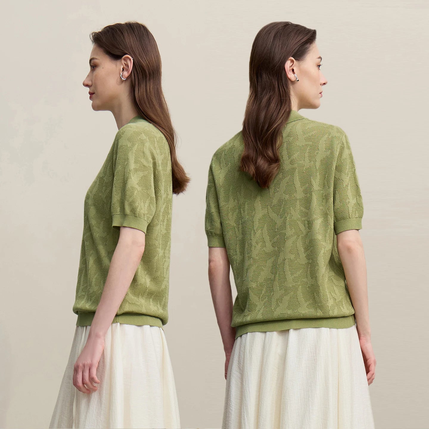Damen-Strickpullover mit Reverskragen und Jacquardmuster, lockerer Schnitt, grün