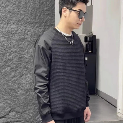 Herbst japanische Retro Waffel Sweatshirts für Männer Pullover Hoodieless Golf Wear 2024 Tasche Y2K Streetwear Baggy Crewneck Hoody