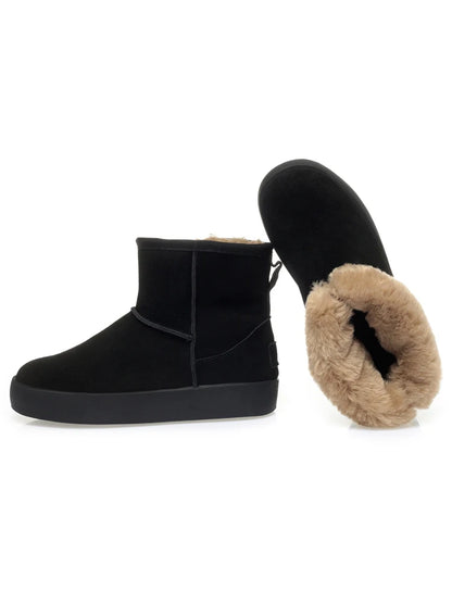 Damen Schnee Stiefel aus echtem Leder mit warmem Wollfutter