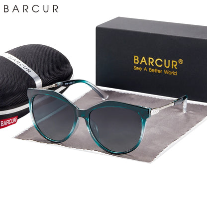 Damen-Sonnenbrille Cat Eye oval Farbverlauf Spiegel polarisiert