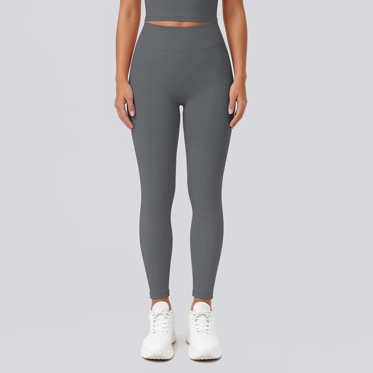Yoga-Leggings Damen, enganliegend, dunkelgrau, bis Knöchel, blickdicht