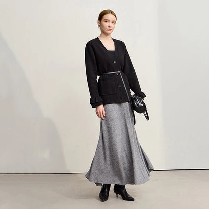 Damen-Strickjacke Wolle V-Ausschnitt Pendler einreihig locker Winter