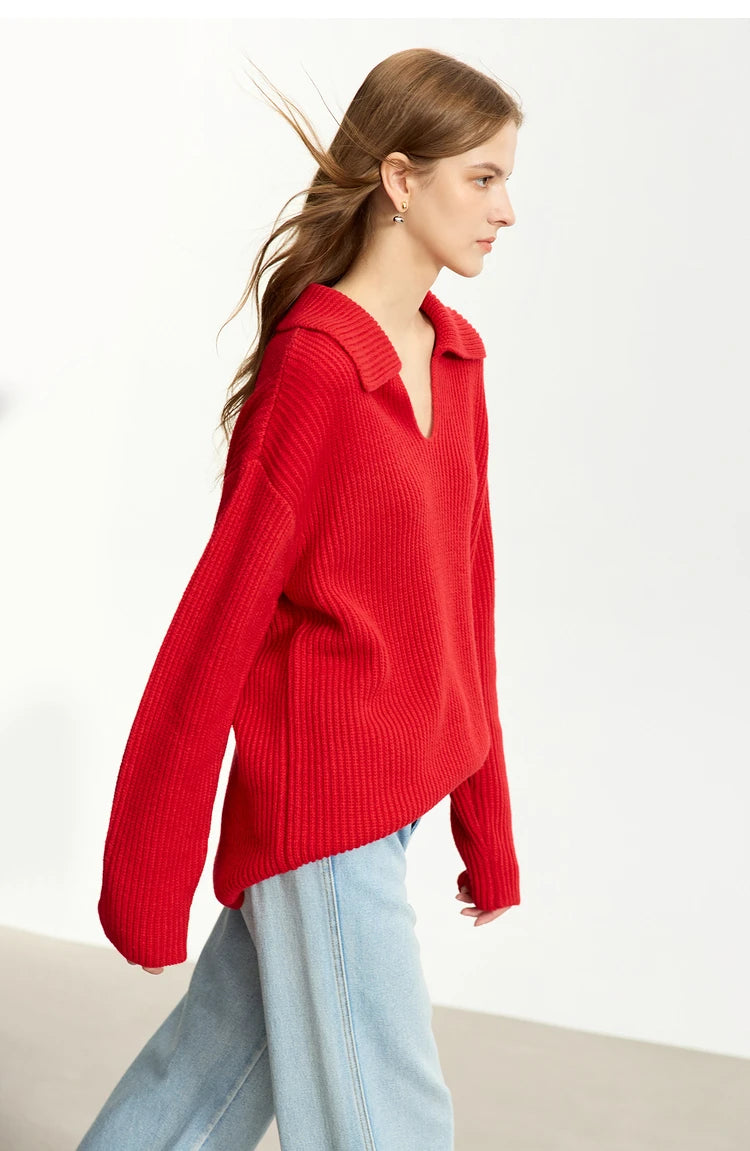 Damen V-Ausschnitt Pullover Acryl French Lazy Style lang Winter