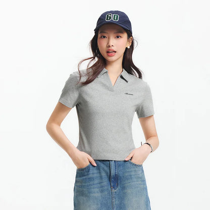 Semir Poloshirt für Damen, abgeschnitten, schmale Passform, elegant, 2025, neuer Sommer, bestickter Pullover, minimalistisch, für lässigen Stil
