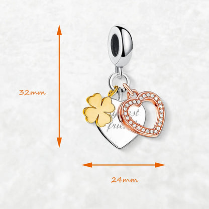 Damen-Charm-Anhänger Kleeblatt Herz beste Freundin aus Sterlingsilber