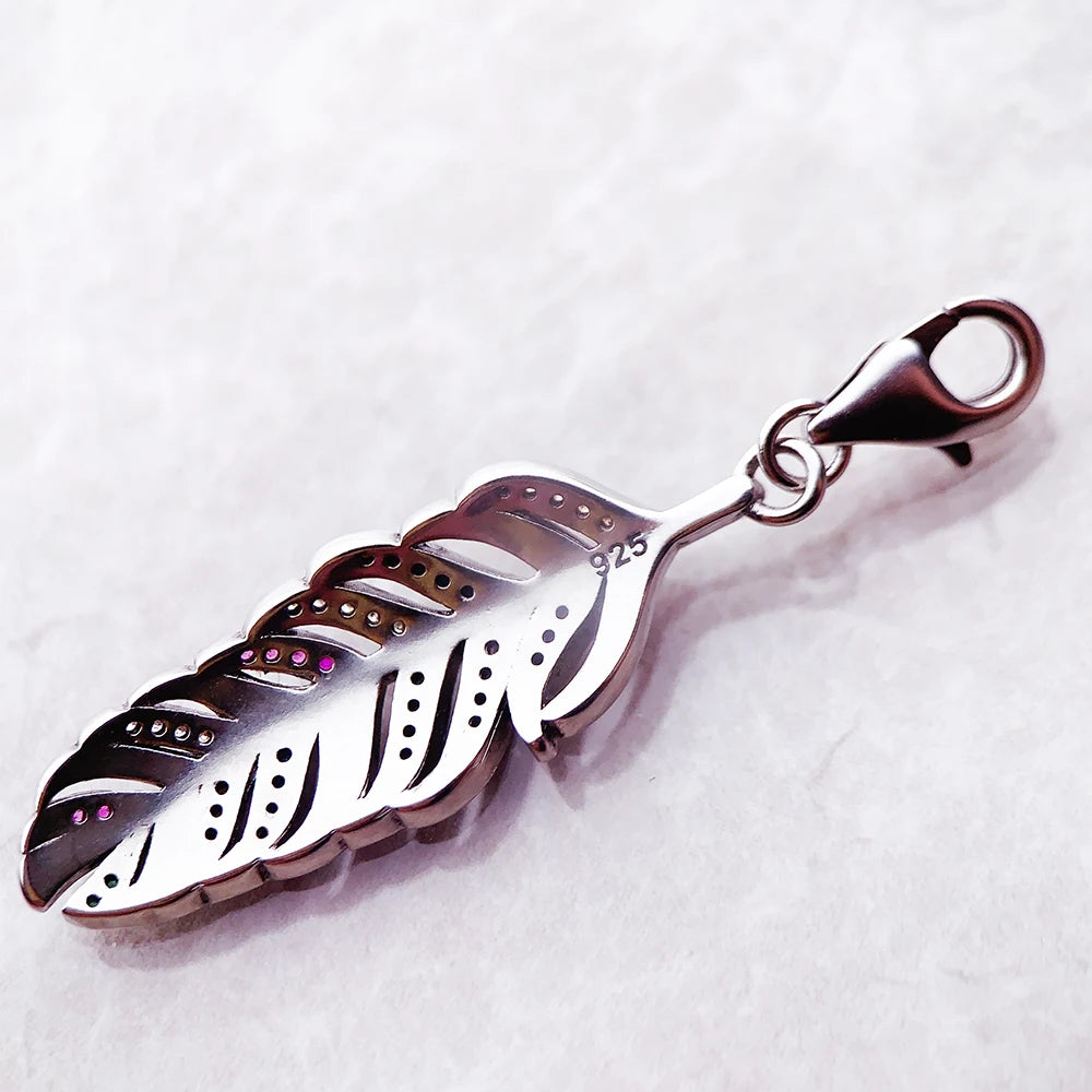 Damen-Charm bunte Feder Bohemia aus Sterlingsilber