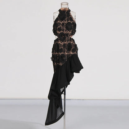 Elegantes Damenkleid mit Rundhalsausschnitt und langen Ärmeln im Patchwork-Design – figurbetont und transparent für einen stilvollen Auftritt
