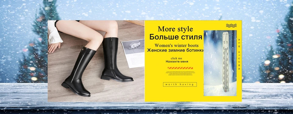 AIYUQI Female winter shoes Woman boots high-heeled Genuine Leather motorcycle boots thick wool warm winter boots riding Boot