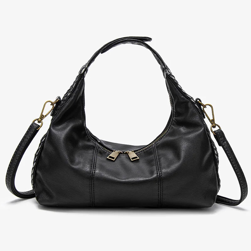 Damen-Hobo-Tasche Aus Weichem Kunstleder Mit Abnehmbarem Schulterriemen Schwarz Alltagstauglich