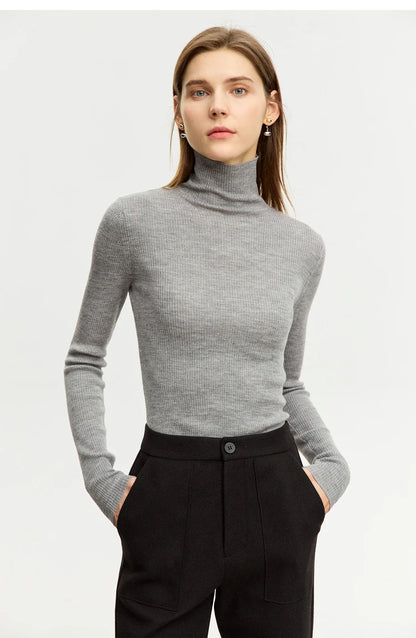 Damen-Rollkragenpullover 100 % Wolle Slim Fit elastisch Winter