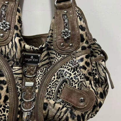 Damen-Hobo-Tasche Leopardenmuster großes Fassungsvermögen mit abnehmbarem Schultergurt