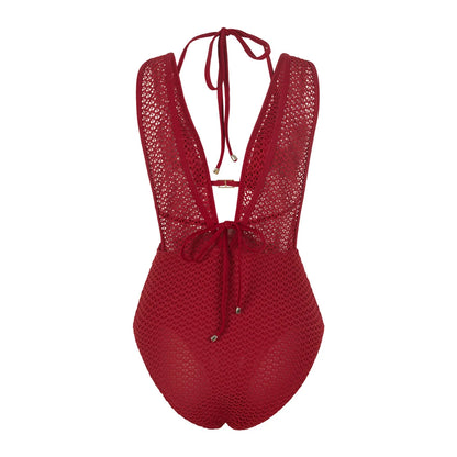 Damen-Badeanzug V-Ausschnitt Netzstrick rückenfrei Monokini Weste