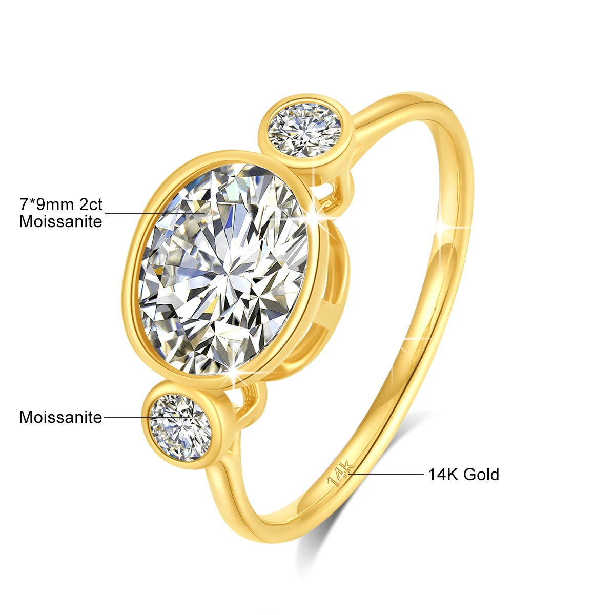 Damen-Verlobungsring aus Gelbgold 14K mit ovalem Moissanit, 2 Karat, feines Finish und langlebigem Glanz