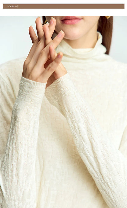 Damen-Rollkragenpullover Wolle-Mix schlank dünn Winter