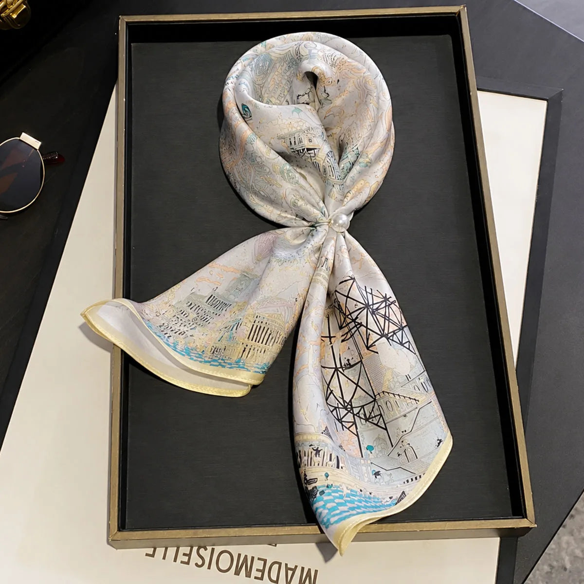 Damen Seidenschal 53cm klein quadratisch Haarband Kopftuch Halstuch Bandana C