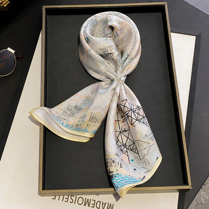 Damen Seidenschal 53cm klein quadratisch Haarband Kopftuch Halstuch Bandana C