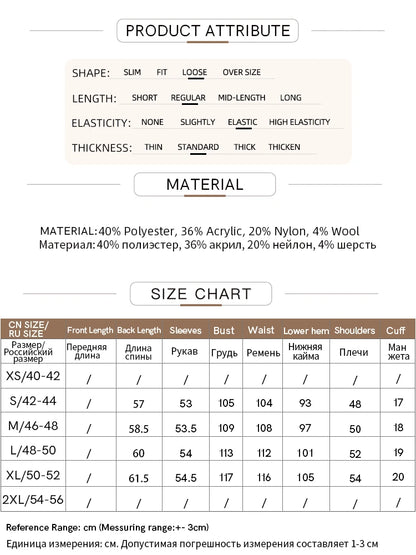 Material- und Größentabelle für Pullover