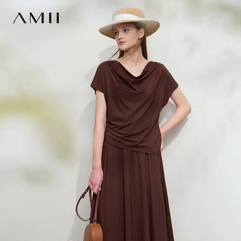 Damen T-Shirt aus Modal-Baumwolle mit kurzen Rotator-Ärmeln und Swing-Neck