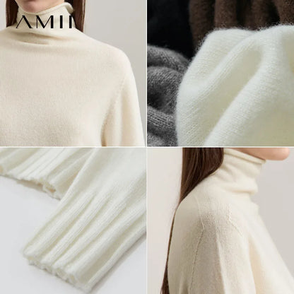 Damen-Rollkragenpullover 100 % Wolle locker Herbst-Winter