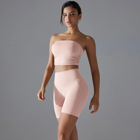 Sport-Shorts mit Push-up-Effekt, rosé-beige, hoher Bund, eng anliegend