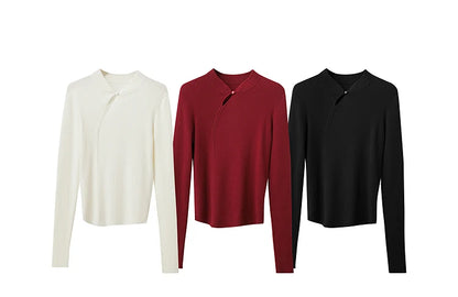 Damenpullover mit Cheongsam-Kragen, Ansichten: Creme, Burgunderrot, Schwarz