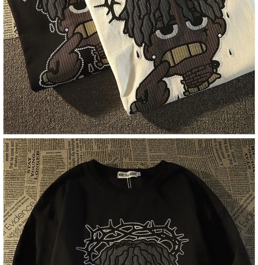 Herren-Pullover mit O-Ausschnitt und Cartoon-Print – warmes, modisches Design für Herbst und Winter