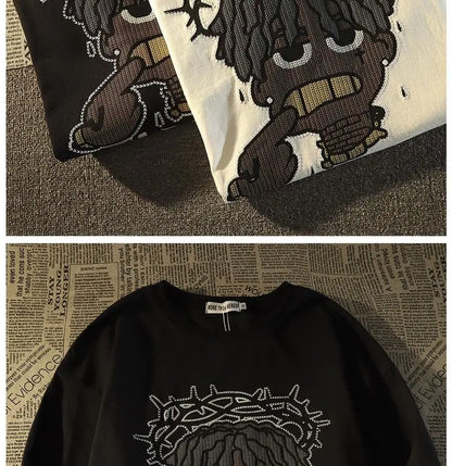 Herren-Pullover mit O-Ausschnitt und Cartoon-Print – warmes, modisches Design für Herbst und Winter