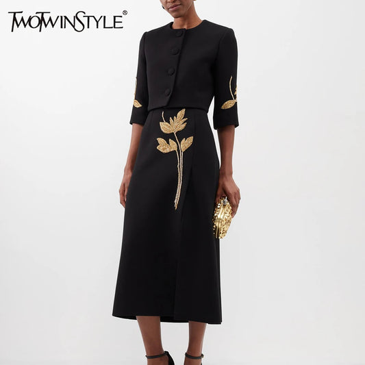 Minimalistisches Damen-Kleid mit Reverskragen, langen Ärmeln und hohem Bund – Patchwork-Design und lockere Passform