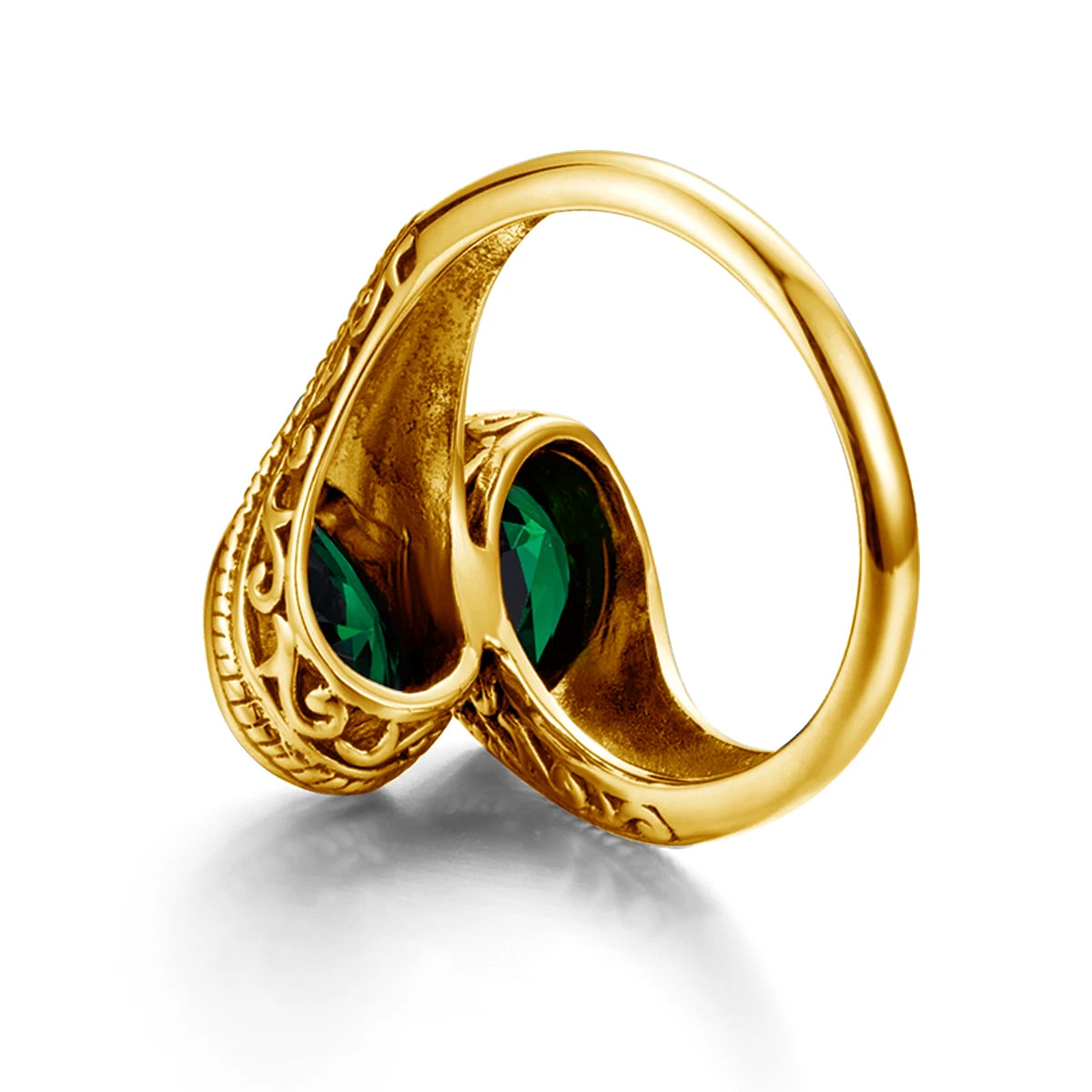 Damen-Ring tropfenförmiger Smaragd in Silber mit goldfarbener Beschichtung Ideal Als Hochzeits- oder Festgeschenk