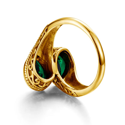 Damen-Ring tropfenförmiger Smaragd in Silber mit goldfarbener Beschichtung Ideal Als Hochzeits- oder Festgeschenk
