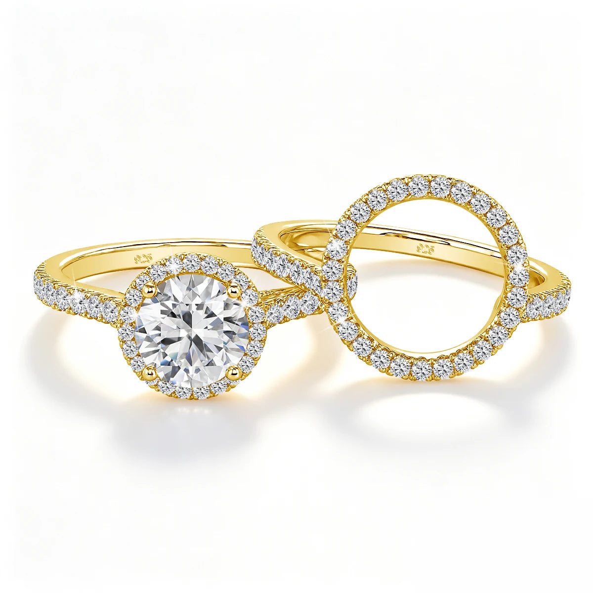 Damen-Verlobungsring-Set aus 925er Silber mit Moissanit Doppel-Halo 7 mm 1,2 ct Luxus-Schmuck