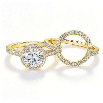 Damen-Verlobungsring-Set aus 925er Silber mit Moissanit Doppel-Halo 7 mm 1,2 ct Luxus-Schmuck