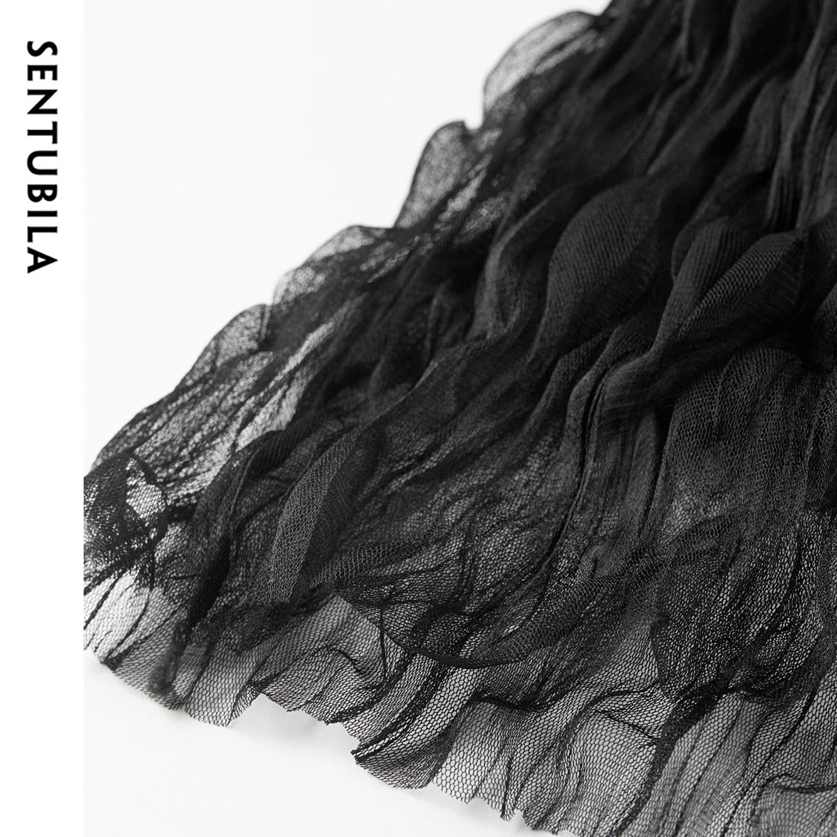 Damen Netzrock im süßen Stil mit Rüschen und hoher Taille