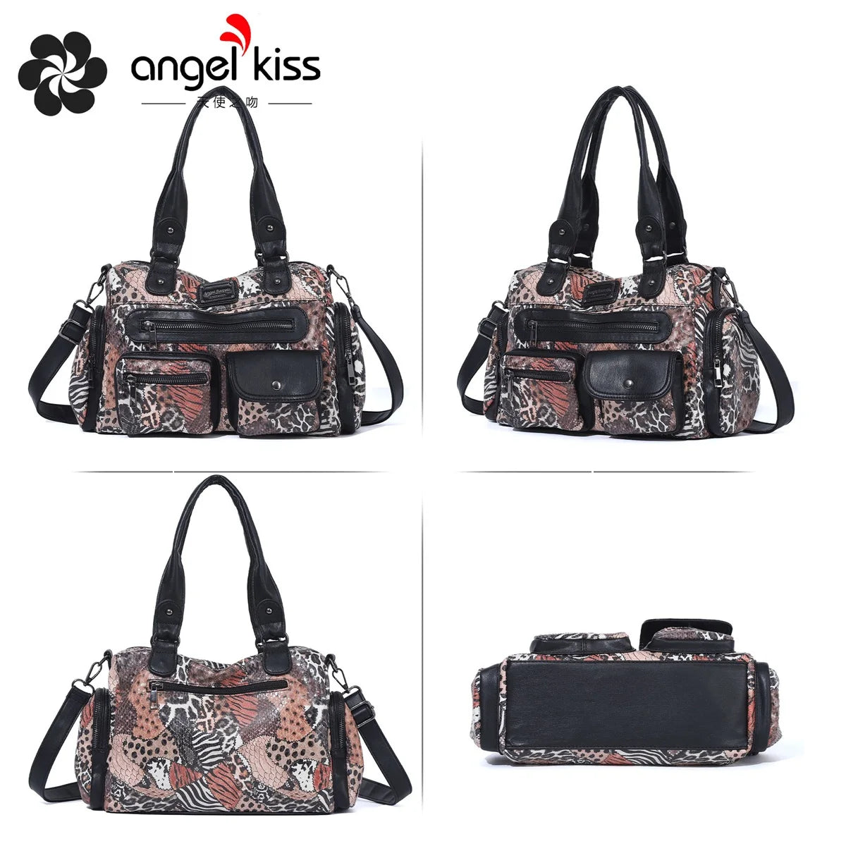 Damen-Satchel-Tasche Vintage-Schwarz Großes Fassungsvermögen Mit Abnehmbarem Tragegurt