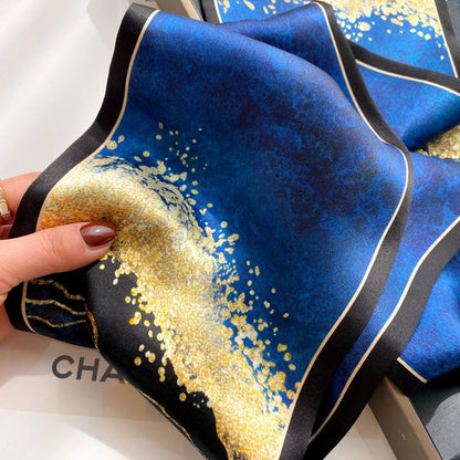 Damen Seidenschal dünn Taschenband Foulard Haarband Stirnband bedruckt E