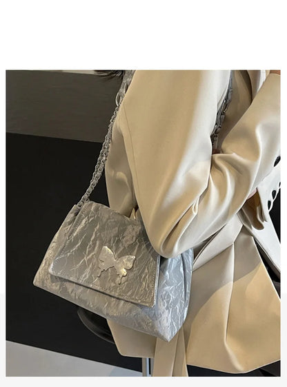 Elegante Damen Schultertasche aus PU-Leder mit Schmetterlings-Dekor