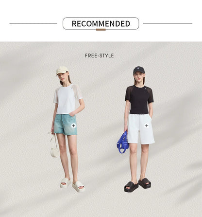 Damen T-Shirt im Casual-Stil mit gesticktem Rundhals und kurzen Ärmeln