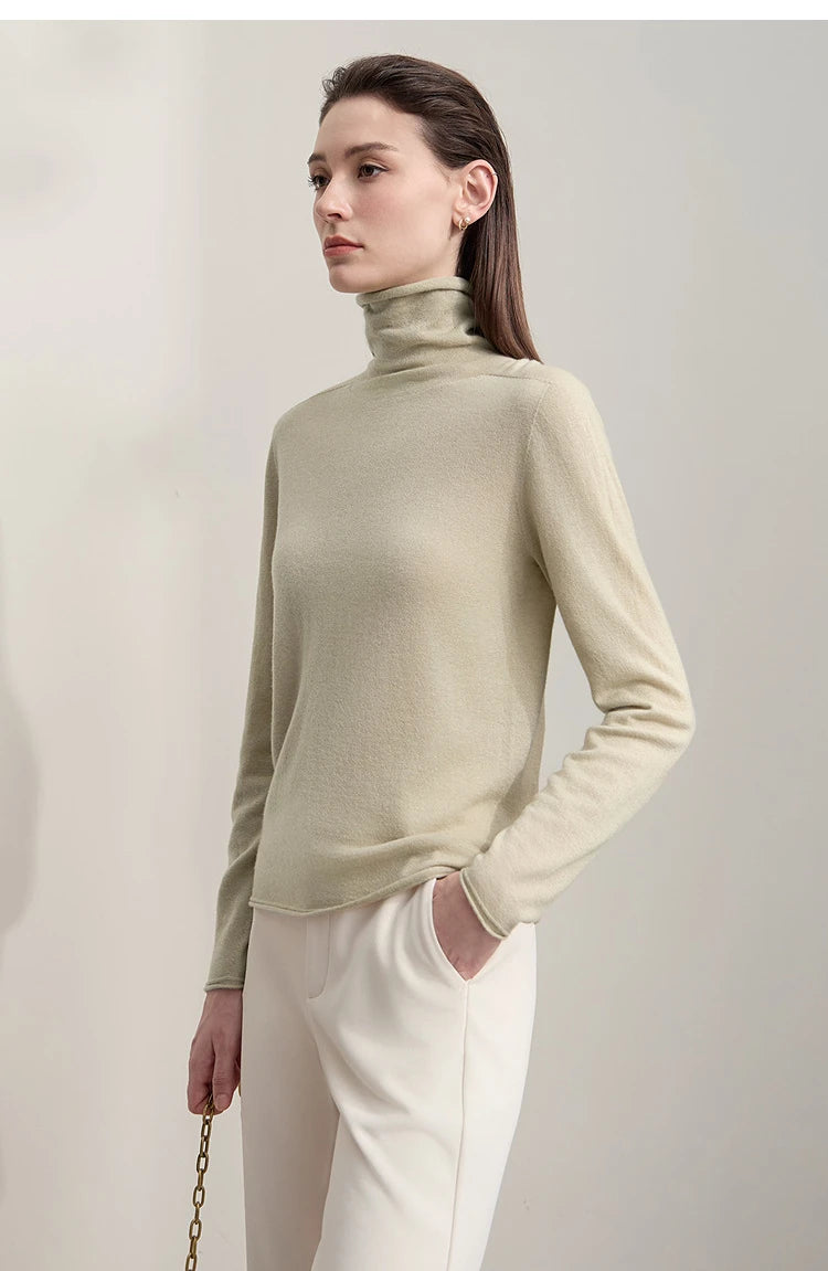 Damen-Rollkragenpullover 100 % Wolle gerade einfarbig Herbst-Winter