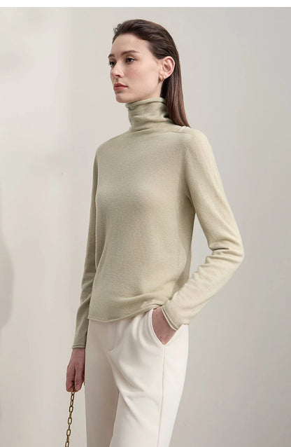Damen-Rollkragenpullover 100 % Wolle gerade einfarbig Herbst-Winter