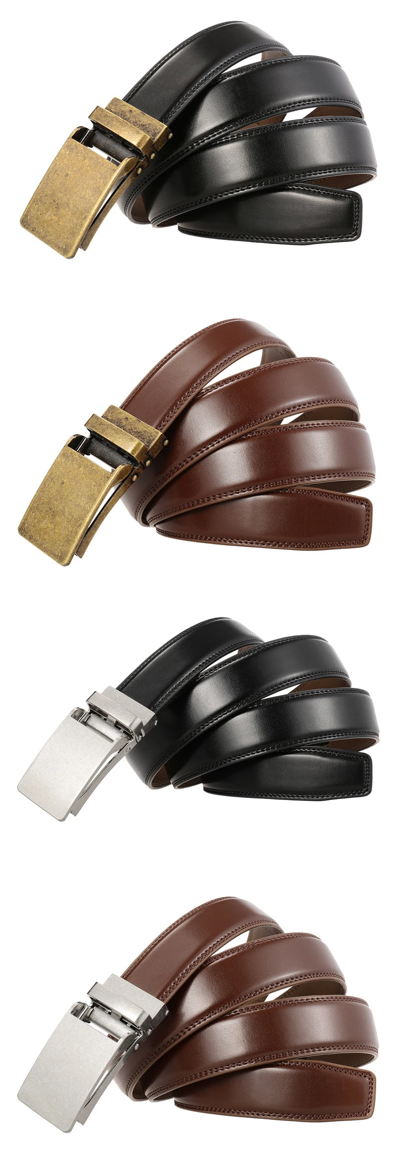 Herren-Gürtel aus Rindsleder mit automatischer Metallschnalle, 31 mm Breite, braun