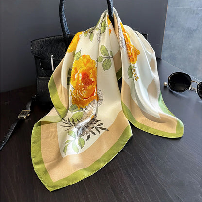Damen Seidenschal 53cm klein quadratisch Haarband Kopftuch Halstuch Bandana G