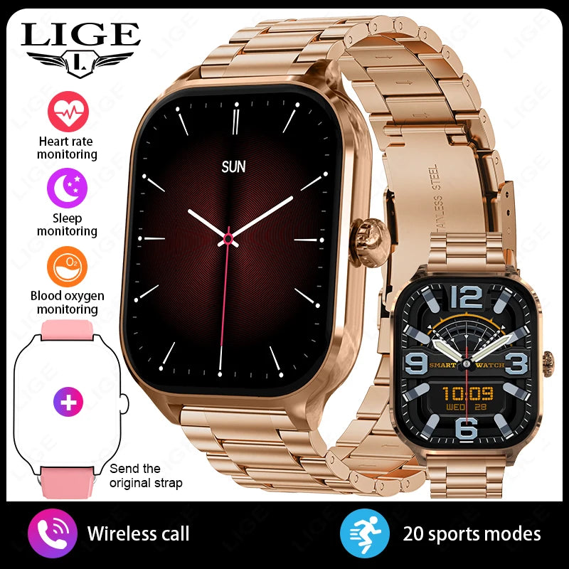 LIGE 2,01 "Wireless Anruf Smartwatch Voller Touchscreen Gesundheit Schlaf Fitness Tracking Smart Uhr Wasserdicht Für Android IOS Telefon