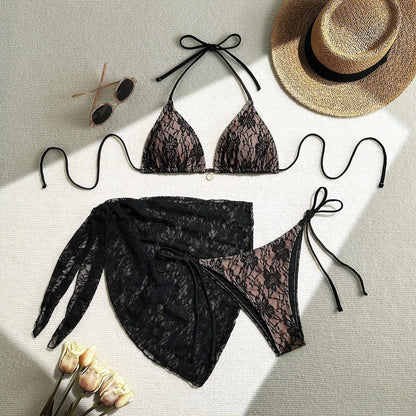 Dreiteiliger Damen-Bikini mit sexy Print und hoher Taille – ideal für Strand und Pool.