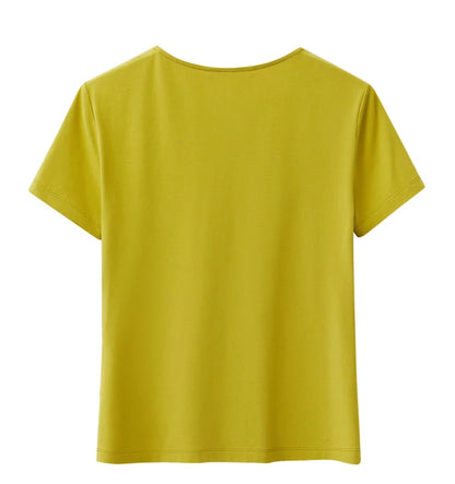 Damen T-Shirt im Minimalismus-Stil mit V-Ausschnitt und dünnem Design