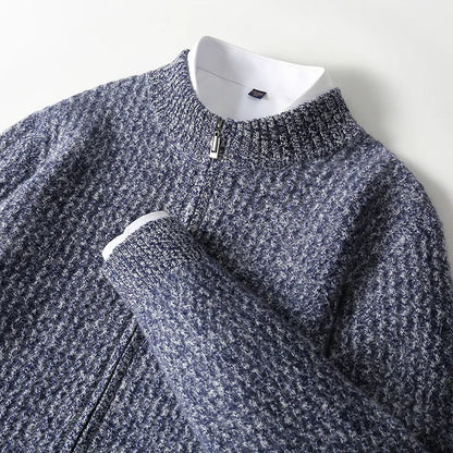 2025 Herbst und Winter Pullover aus reiner Wolle für Herren, neue Strickjacke mit Reißverschluss, Mantel, halb Stehkragen, lockeres Freizeithemd, AB-Farbstrickwaren