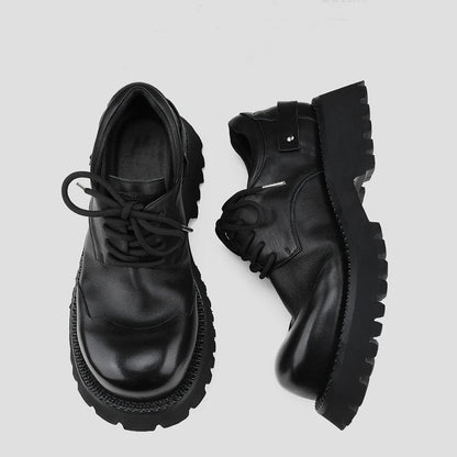 Thick Soles Derby Shoes for Men Black Cowhide Casual Commuter Leather Shoes Size 36-44 Luxury Handmade Top Quality Men Shoes