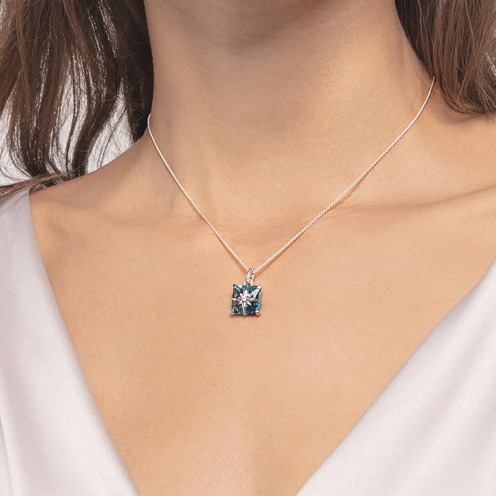 Damen-Charm-Anhänger Stern blauer Stein trendig aus Sterlingsilber