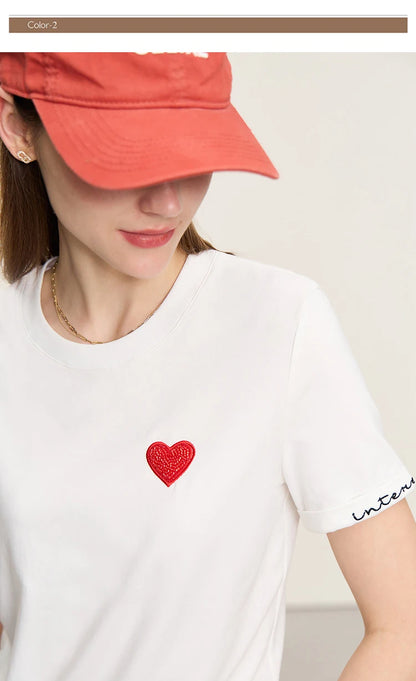 Damen T-Shirt im minimalistischen Stil mit bestickten Liebesperlen für den Sommer